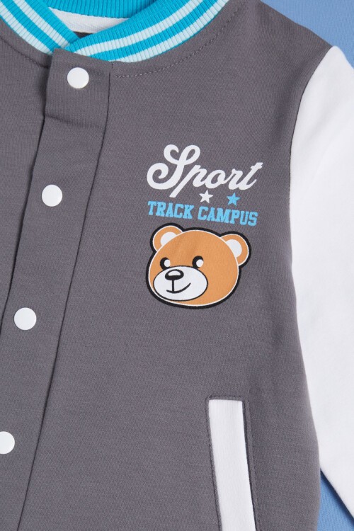 Füme Ayıcık Baskılı Kolej Ceketli Erkek Bebek Takım 16181