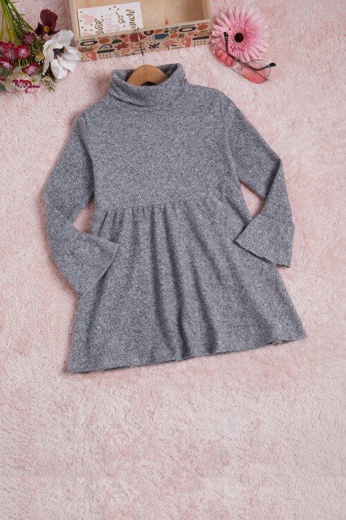 Füme Balıkçı Yaka Kız Çocuk Yumoş Elbise 16324