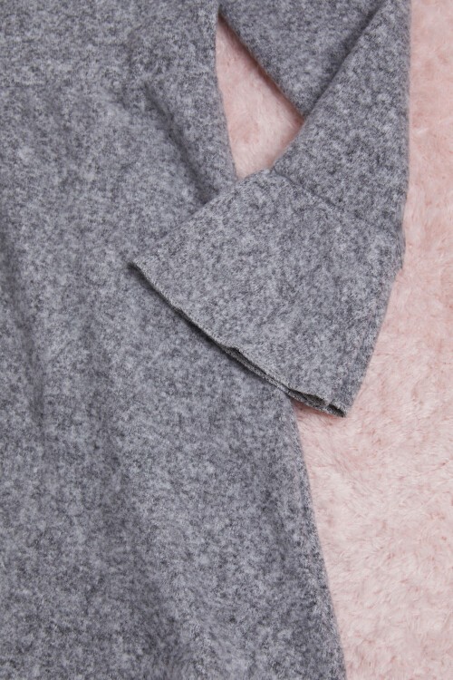 Füme Balıkçı Yaka Kız Çocuk Yumoş Elbise 16324