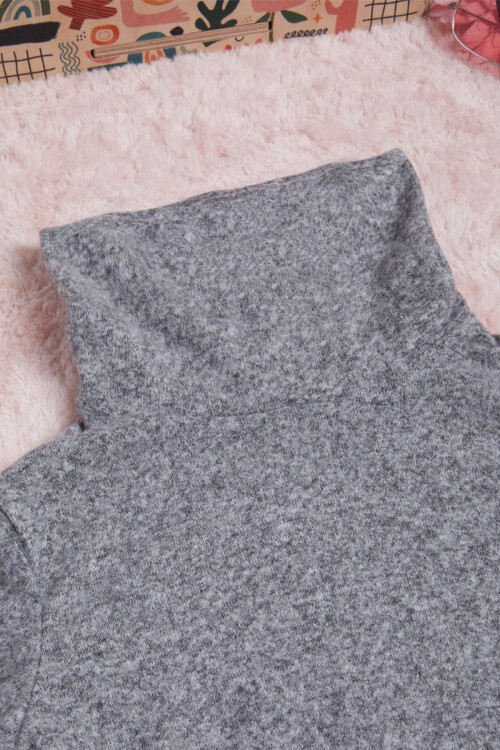 Füme Balıkçı Yaka Kız Çocuk Yumoş Elbise 16324