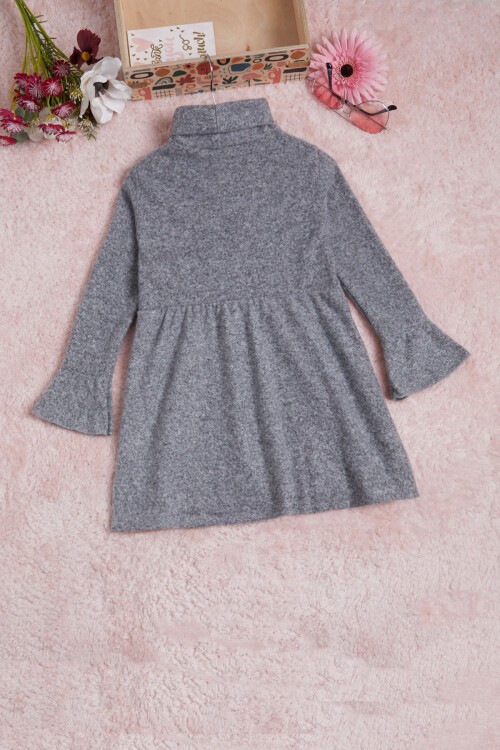 Füme Balıkçı Yaka Kız Çocuk Yumoş Elbise 16324