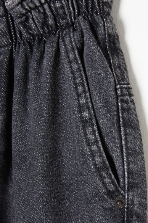 Füme Beli Lastikli Yüksek Bel Kız Çocuk Jean Pantolon 16394