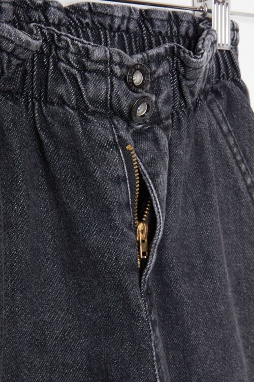 Füme Beli Lastikli Yüksek Bel Kız Çocuk Jean Pantolon 16394