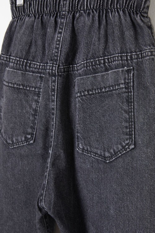 Füme Beli Lastikli Yüksek Bel Kız Çocuk Jean Pantolon 16394