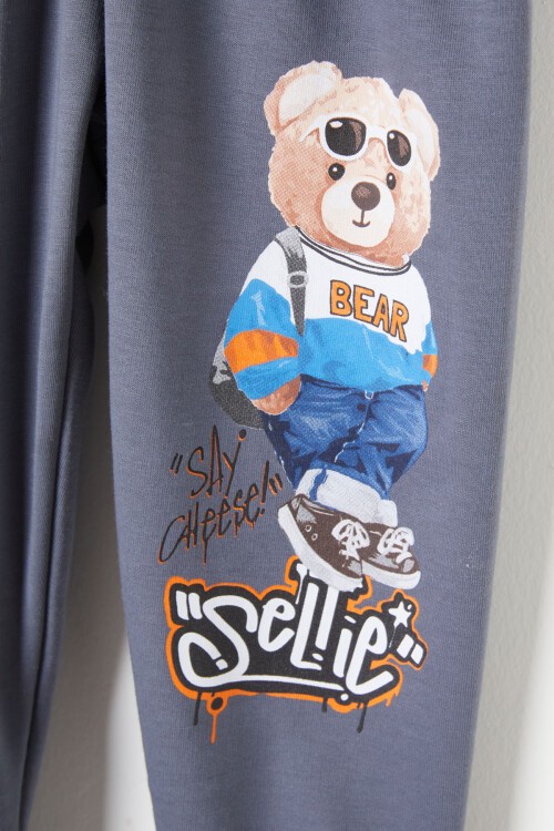 Füme Cool Ayıcık Baskılı Erkek Çocuk Eşofman Takımı 16348