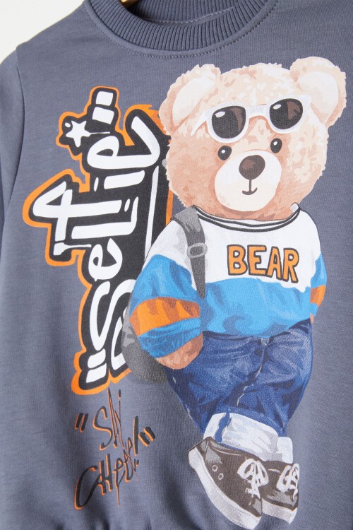 Füme Cool Ayıcık Baskılı Erkek Çocuk Eşofman Takımı 16348