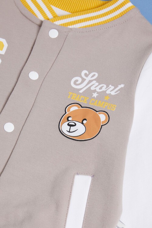 Bej Ayıcık Baskılı Kolej Ceketli Erkek Bebek Takım 16185