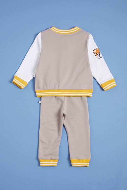 Bej Ayıcık Baskılı Kolej Ceketli Erkek Bebek Takım 16185