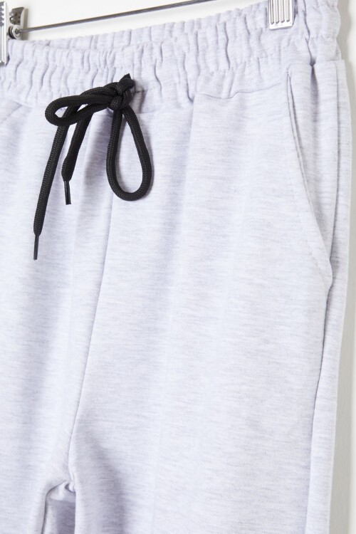 Gri Bel ve Paça Lastikli Basic Kız Çocuk Okul Eşofman Altı 16246