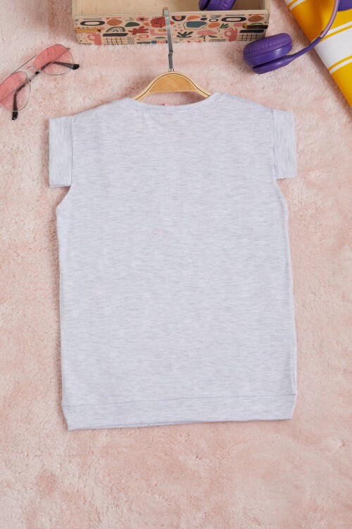 Gri Gökkuşağı Nakışlı Kız Çocuk Tişört 15567