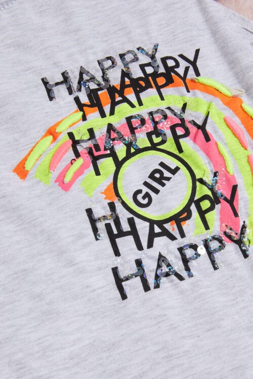 Gri Gökkuşağı Nakışlı Kız Çocuk Tişört 15567