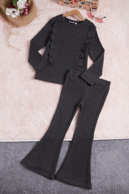 Gri İspanyol Paça Fırfırlı Kız Çocuk Takım 16321