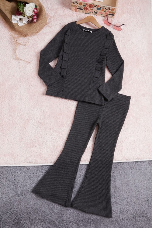 Gri İspanyol Paça Fırfırlı Kız Çocuk Takım 16321