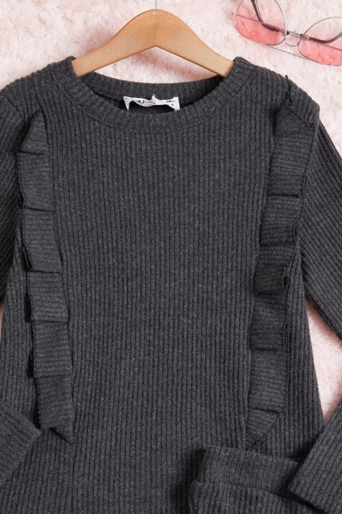 Gri İspanyol Paça Fırfırlı Kız Çocuk Takım 16321