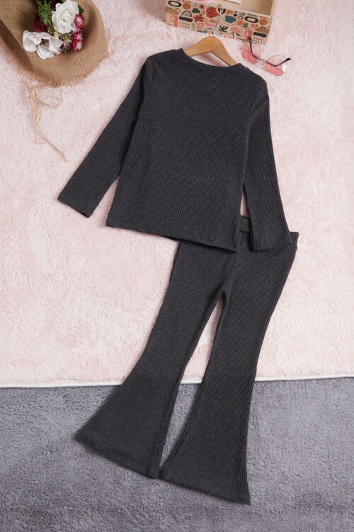 Gri İspanyol Paça Fırfırlı Kız Çocuk Takım 16321