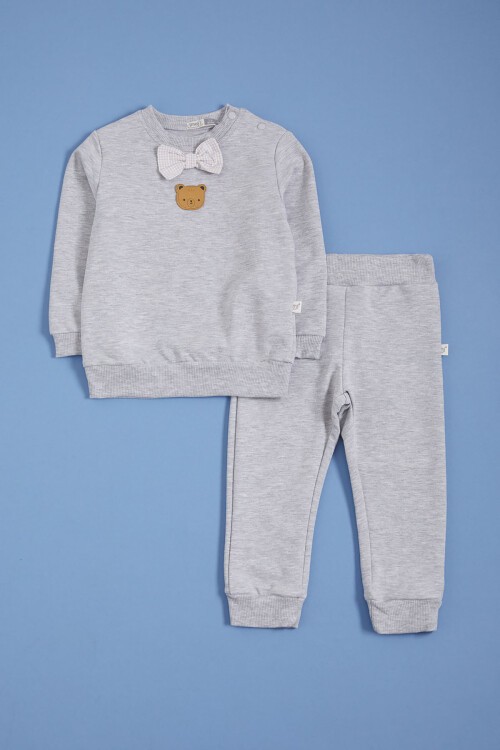 Gri Papyonlu Ayıcık Detaylı Erkek Bebek Takımı 16140