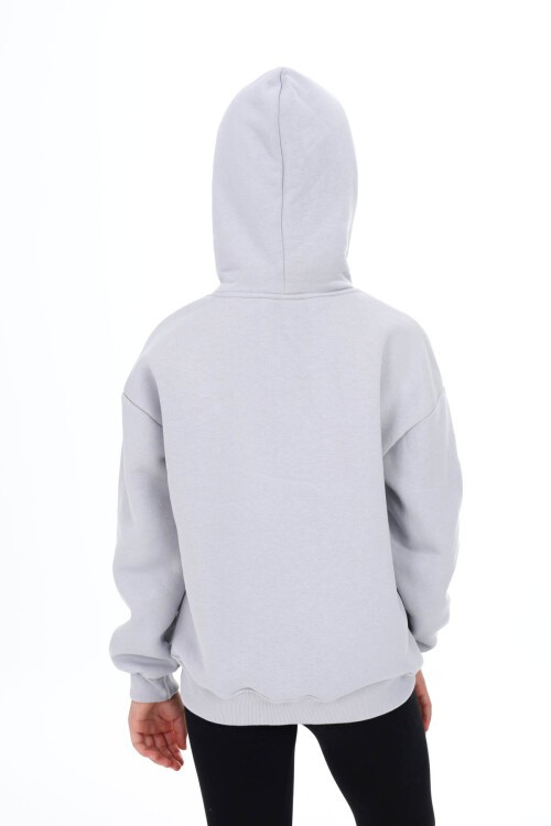 Gri Pengai Yazı Baskı Polarlı Kız Çocuk Sweatshirt 16463