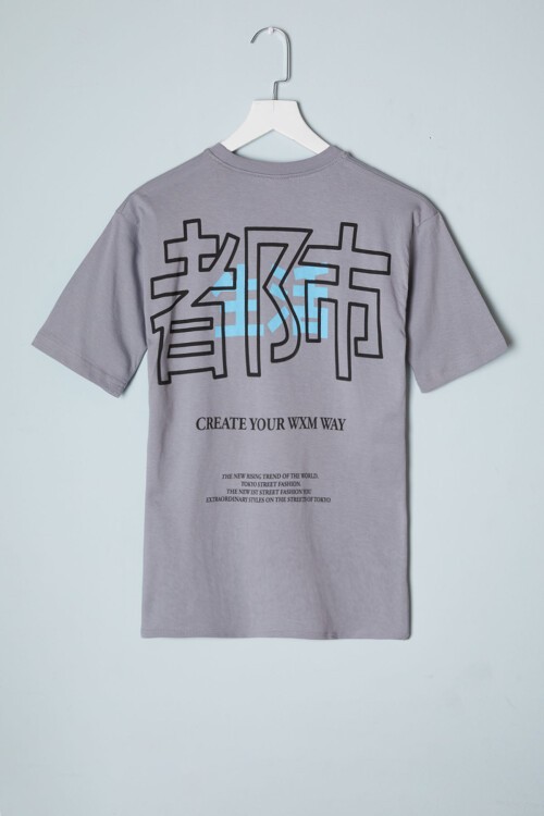 Gri Sırt Baskı Detaylı Erkek Tişört 16093