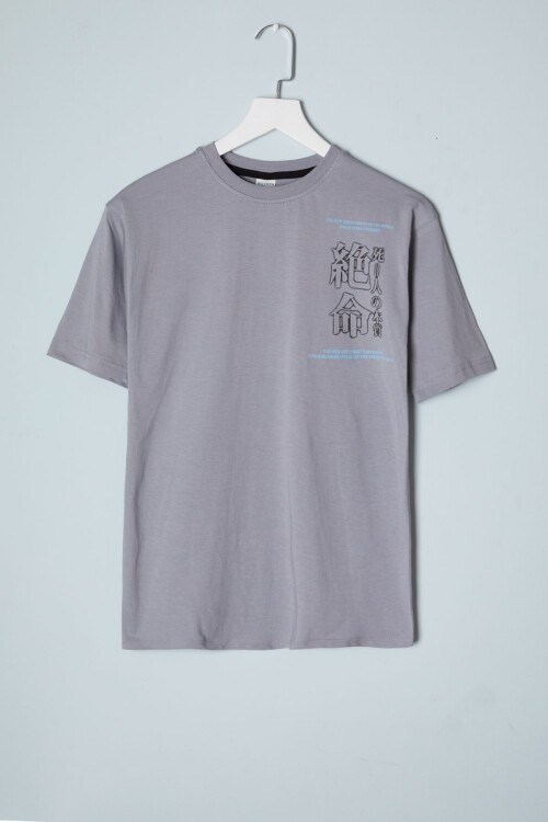 Gri Sırt Baskı Detaylı Erkek Tişört 16093