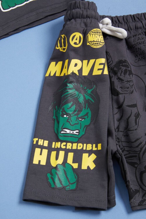 Gri Süper Kahraman Baskılı Erkek Çocuk Şortlu Takım 15564