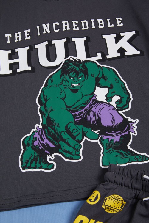 Gri Süper Kahraman Baskılı Erkek Çocuk Şortlu Takım 15564