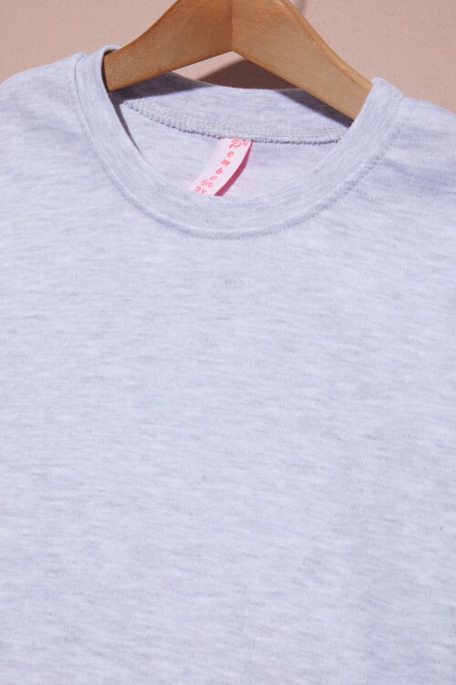 Gri Uzun Kollu Kız Çocuk Düz Sweatshirt 16426