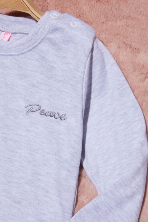 Gri Yazı Nakışlı Kız Çocuk Çıtçıtlı Sweatshirt 16423