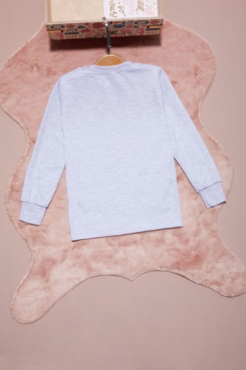 Gri Yazı Nakışlı Kız Çocuk Çıtçıtlı Sweatshirt 16423