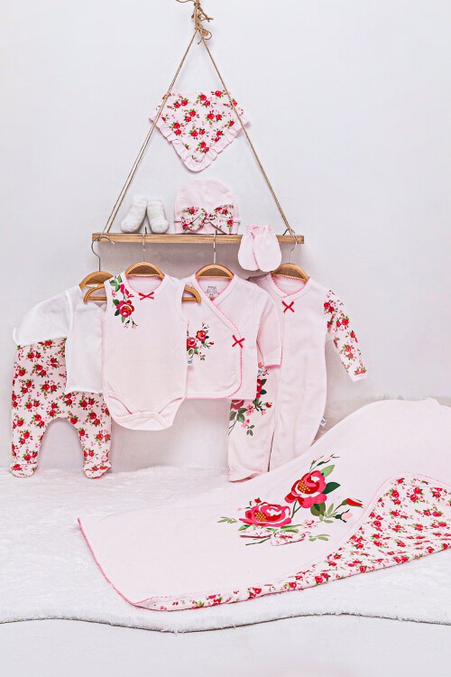 Gül Desenli 10lu Bebek Hastane Çıkışı Seti 16557