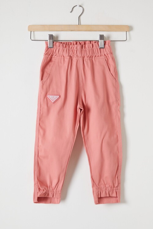 Gül Kurusu Beli Lastikli Logolu Kız Çocuk Pantolon 16232