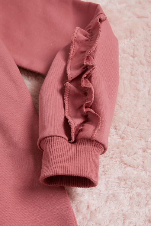 Gül Kurusu Çiçek Nakışlı Uzun Kol Kız Çocuk Sweatshirt 16301