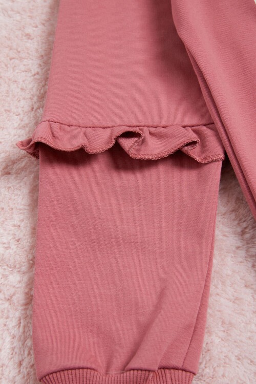 Gül Kurusu Yazı Baskılı Püsküllü Kız Çocuk Sweatshirt 16314