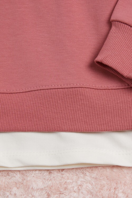 Gül Kurusu Yazı Baskılı Şeritli Kız Çocuk Sweatshirt 16291