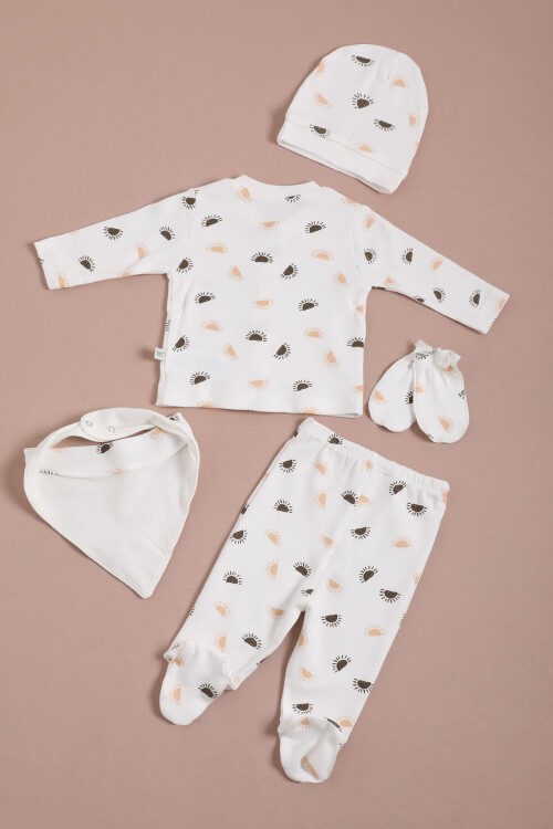 Güneş Baskılı Patikli Yenidoğan Bebek 5li Zıbın Seti 16120
