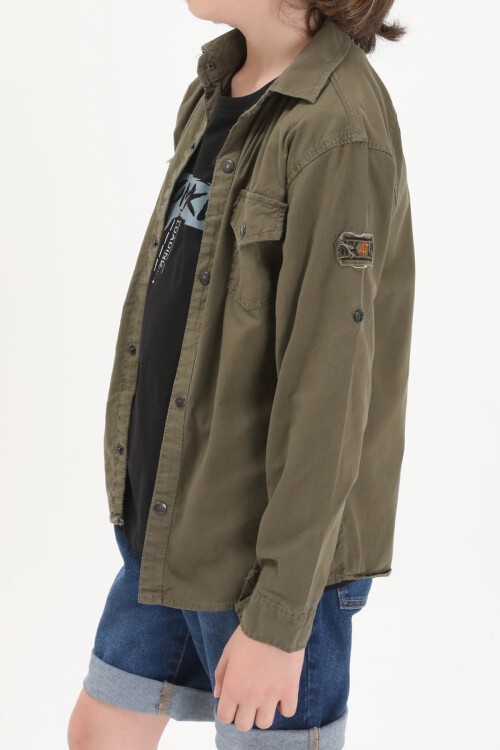 Haki Armalı Yazı Baskılı Tişörtlü Gömlek16150