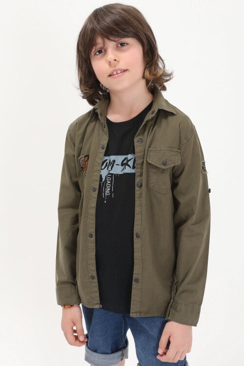 Haki Armalı Yazı Baskılı Tişörtlü Gömlek16150