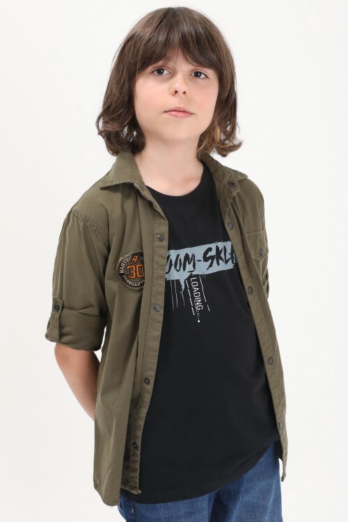 Haki Armalı Yazı Baskılı Tişörtlü Gömlek16150