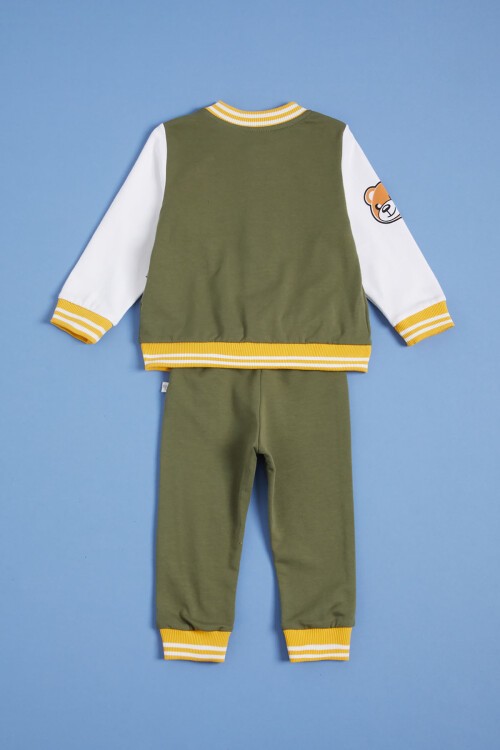 Haki Ayıcık Baskılı Kolej Ceketli Erkek Bebek Takım 16182