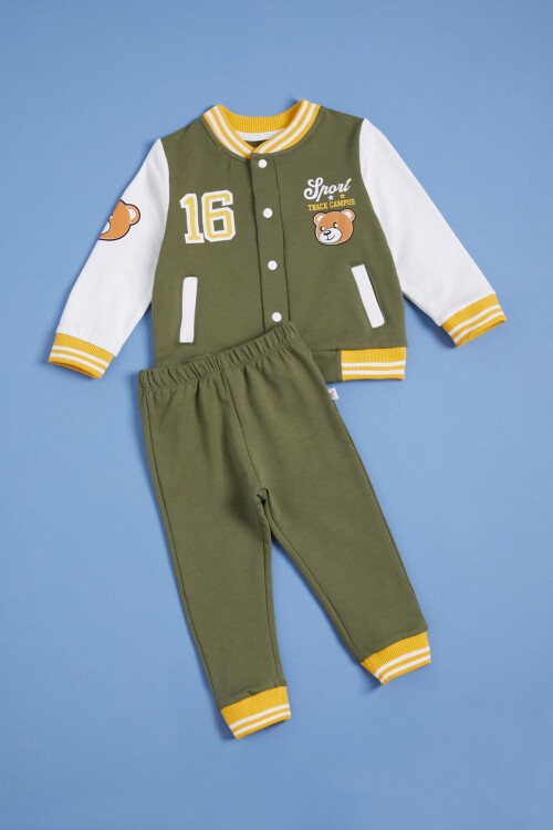 Haki Ayıcık Baskılı Kolej Ceketli Erkek Bebek Takım 16182