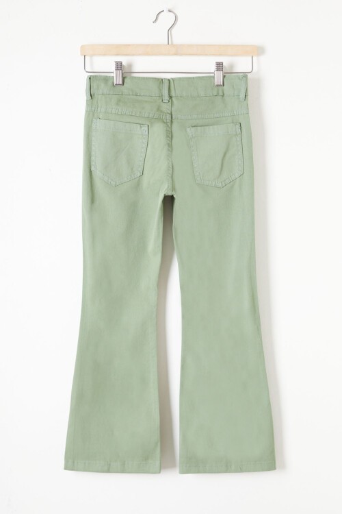 Haki İspanyol Paça Yırtmaçlı Kelebek İşlemeli Kız Pantolon 16216