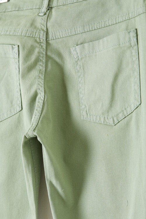 Haki İspanyol Paça Yırtmaçlı Kelebek İşlemeli Kız Pantolon 16216