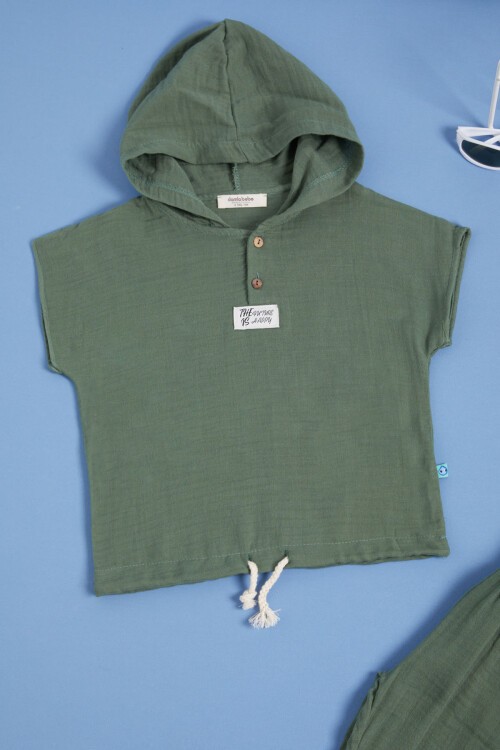 Haki Kapüşonlu Erkek Çocuk Yazlık Eşofman Takımı 15534