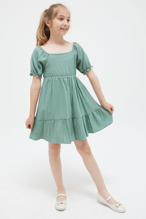 Haki Kız Çocuk Omuz Askılı Elbise 15414
