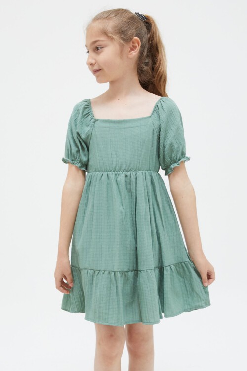 Haki Kız Çocuk Omuz Askılı Elbise 15414