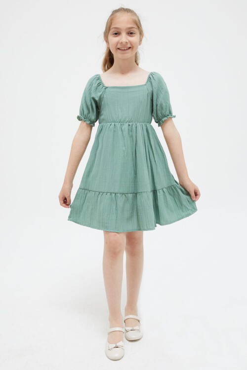Haki Kız Çocuk Omuz Askılı Elbise 15414