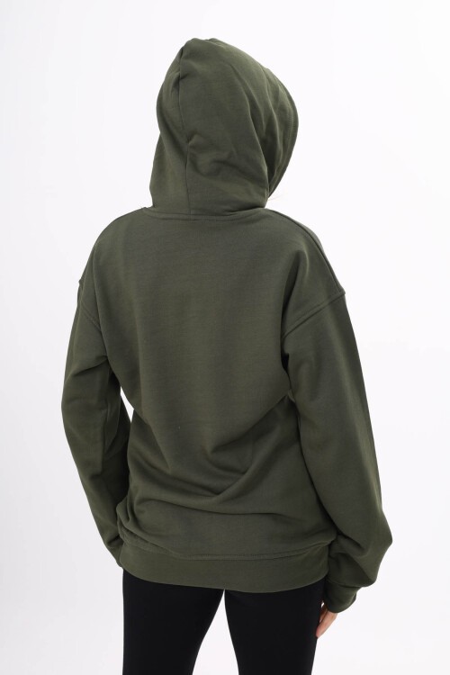 Haki Yazı Nakışlı Kapüşonlu Kız Çocuk Sweatshirt 16441