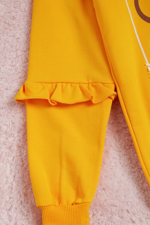 Hardal Yazı Baskılı Püsküllü Kız Çocuk Sweatshirt 16309
