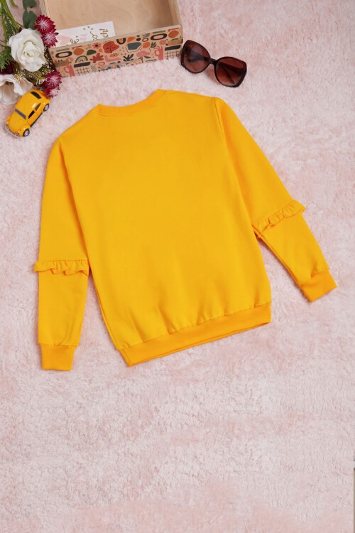 Hardal Yazı Baskılı Püsküllü Kız Çocuk Sweatshirt 16309