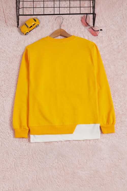 Hardal Yazı Baskılı Şeritli Kız Çocuk Sweatshirt 16288