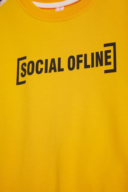 Hardal Yazı Baskılı Şeritli Kız Çocuk Sweatshirt 16288